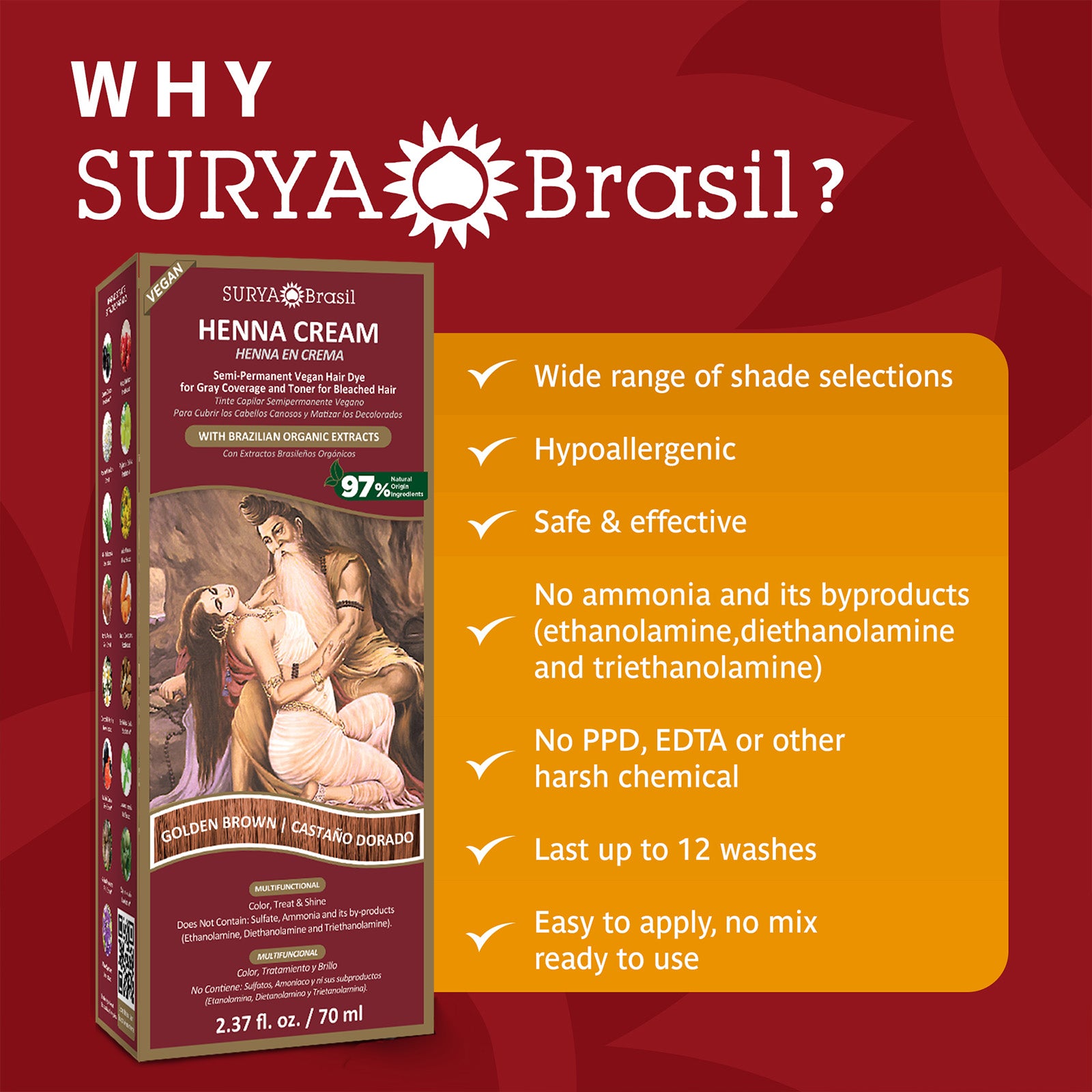 Surya Brasil Henna Cream Golden Brown: Natural Hair Color & Care